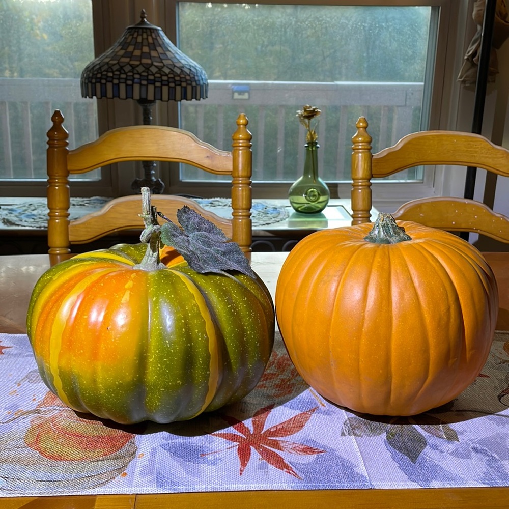 2 faux pumpkins